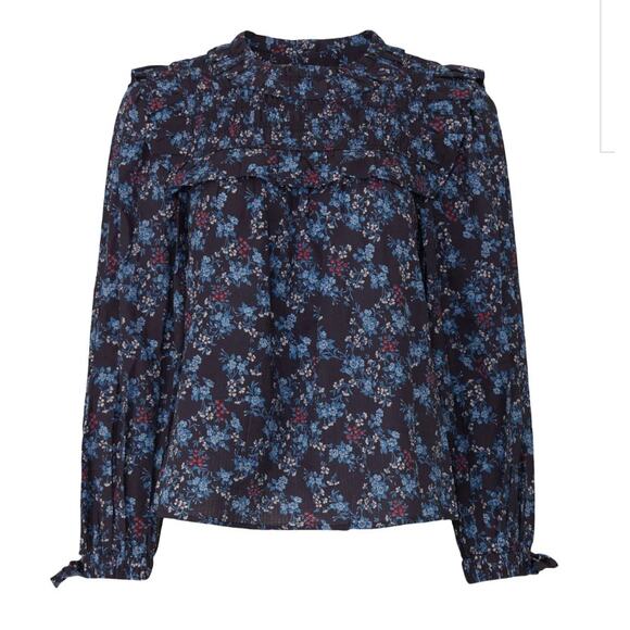 EUC Sea New York TILLY Floral Smocked Blouse, Large - Picture 7 of 10